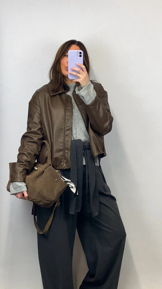 Veste Kai simili cuir marron