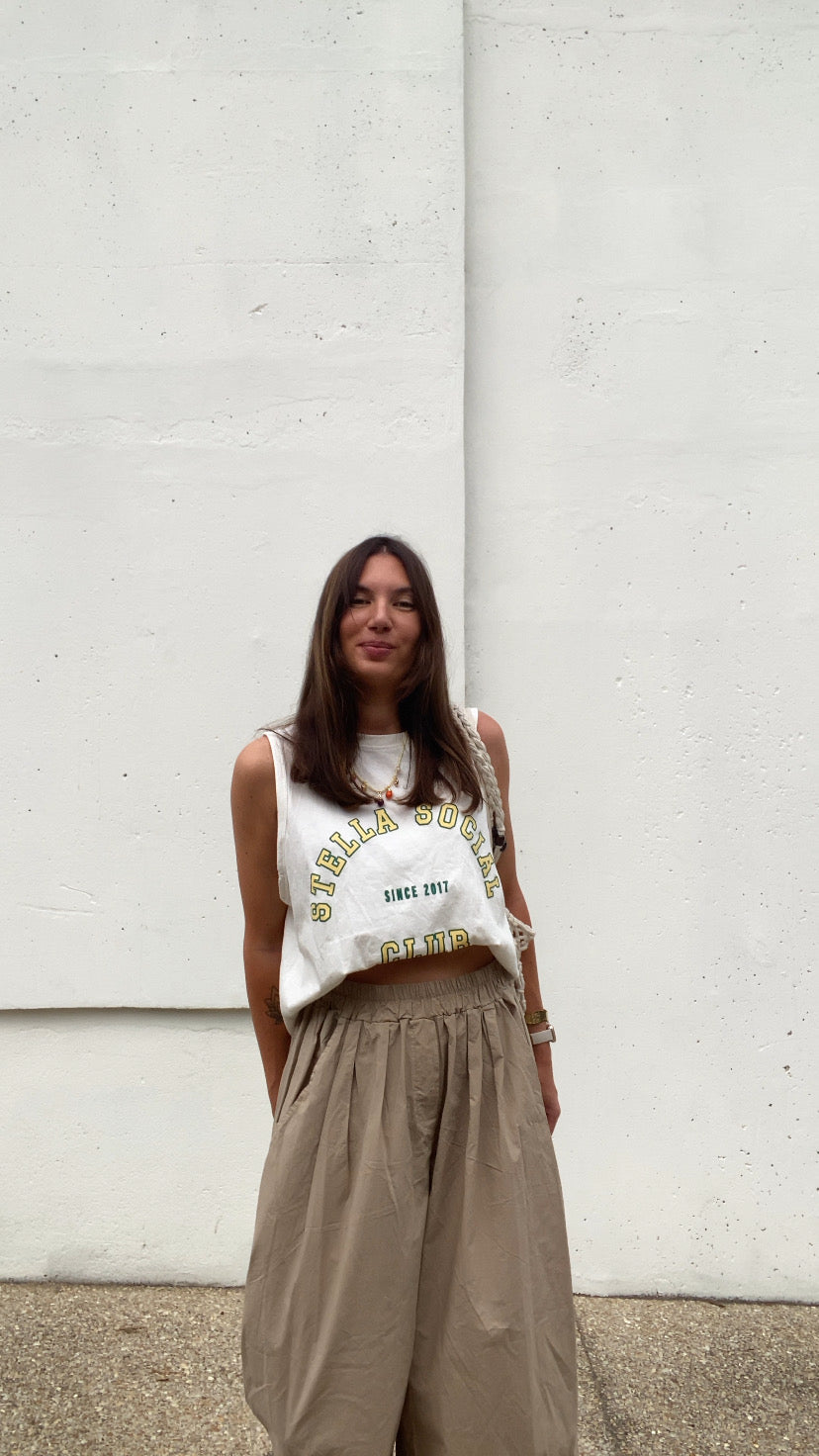 Pantalon loose popeline beige