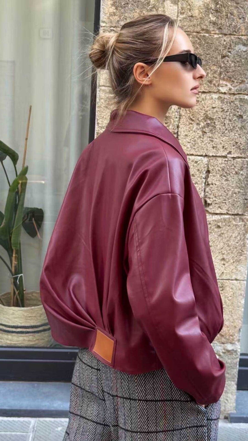 Veste Kai simili cuir bordeaux