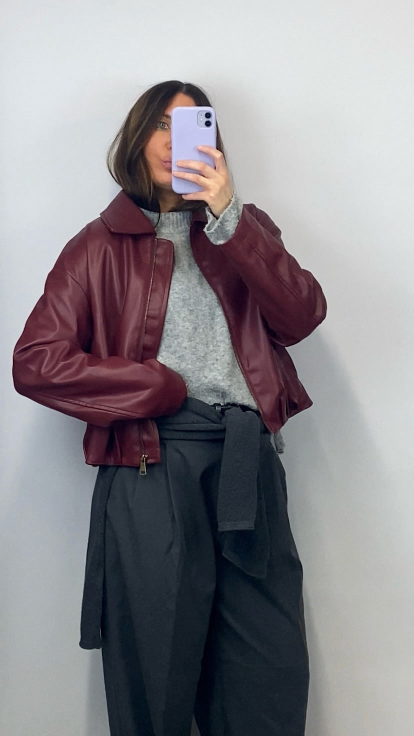 Veste Kai simili cuir bordeaux