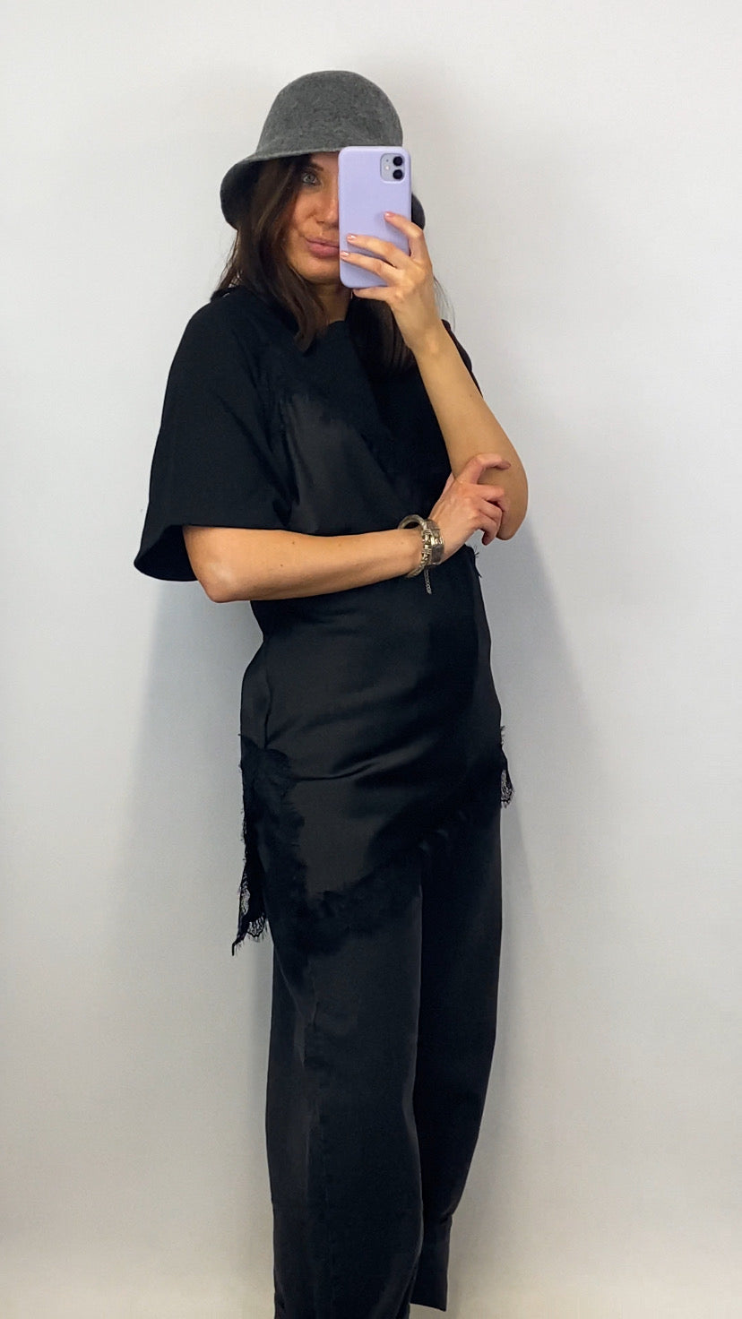 Top lace & satin Inès noir