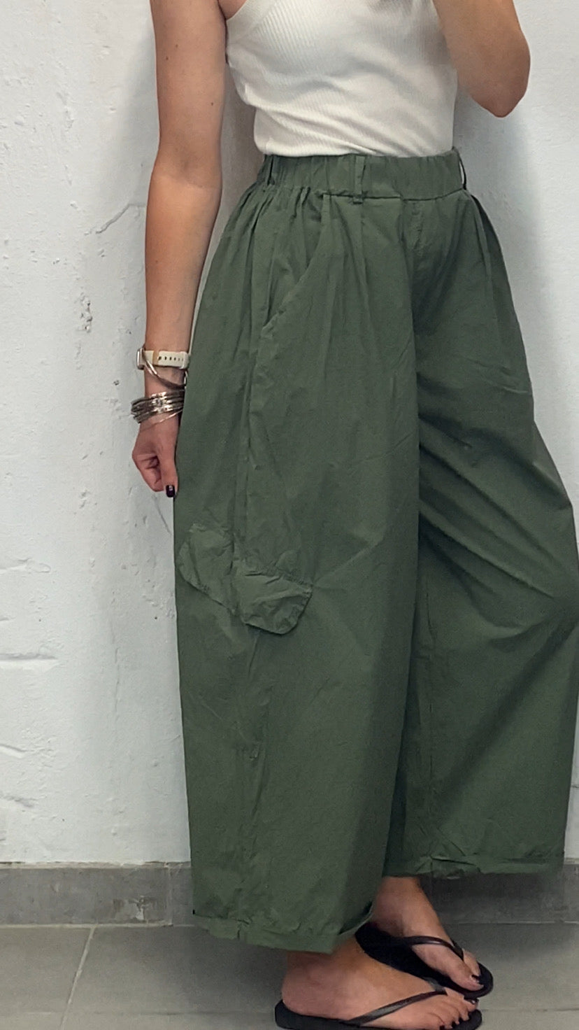 Pantalon cargo popeline vert kaki