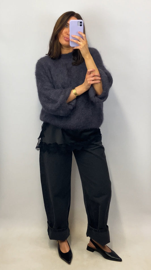 Pull oversize Kid Mohair Noémie gris anthracite