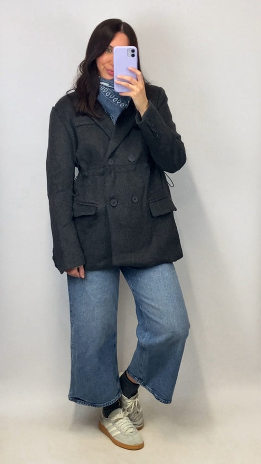 Manteau blazer Zoé gris en laine melangée