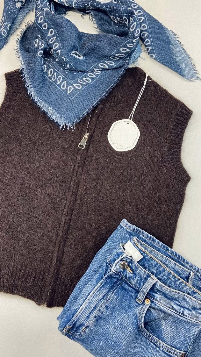 Gilet sans manches zipper Austin en mohair marron