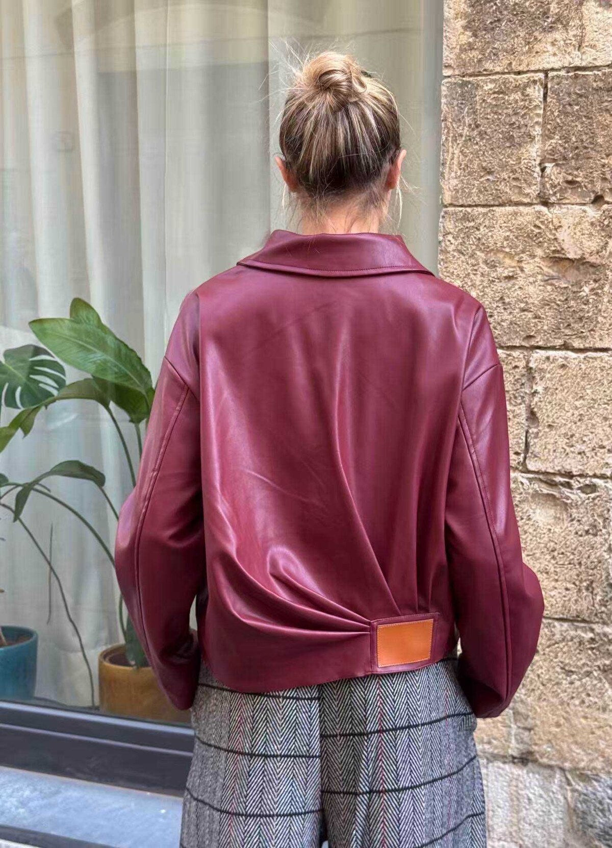 Veste Kai simili cuir bordeaux